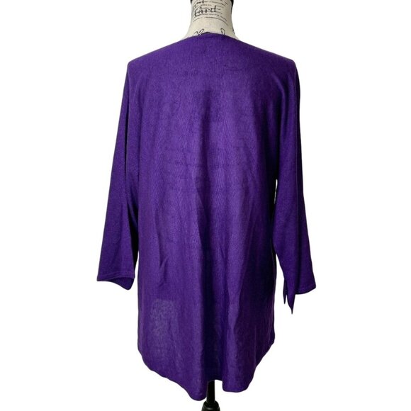 Eileen Fisher Purple Long Sleeve Tunic Knit Top Tencel Merino Wool Womens Size L - Picture 3 of 7